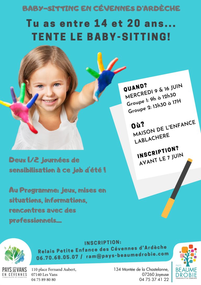 Affiche_FormationBabySitting©CDCPaysBeaumeDrobiePaysDesVansEnCevennes