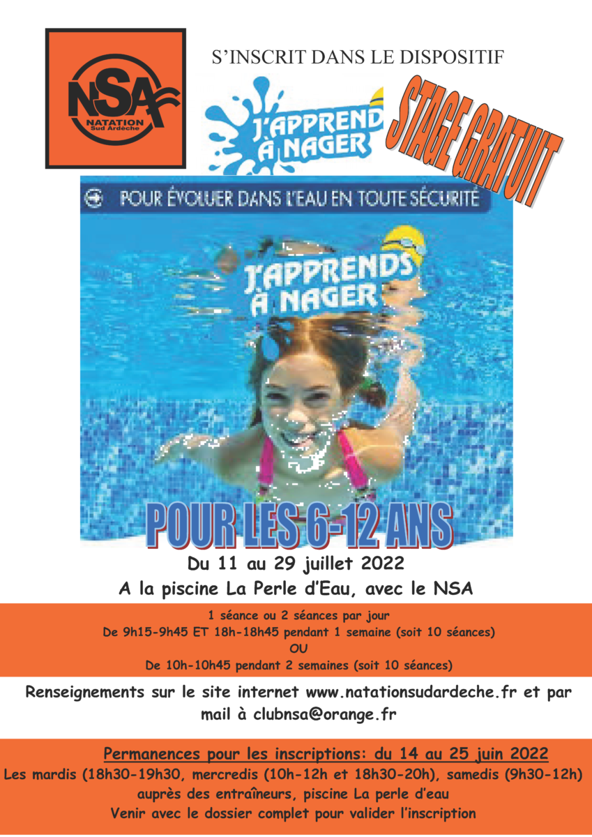 Affiche J'apprends à nager à La Perlede D'eau